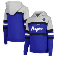 Orlando Magic Youth Hardwood Classics Head Coach Pullover Hoodie Blue/Heather Gray | Mitchell & Ness