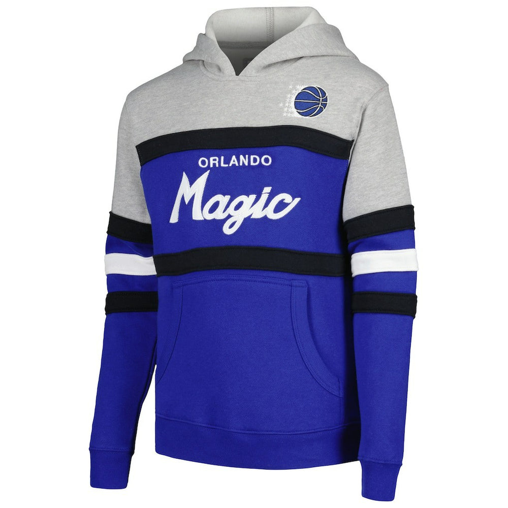 Orlando Magic Youth Hardwood Classics Head Coach Pullover Hoodie Blue/Heather Gray | Mitchell & Ness