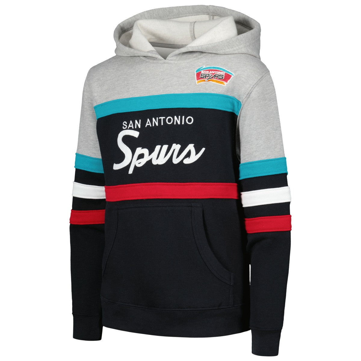 San Antonio Spurs Youth Hardwood Classics Head Coach Pullover Hoodie Black/Heather Gray | Mitchell & Ness