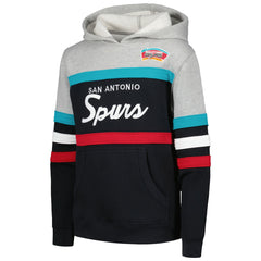 San Antonio Spurs Youth Hardwood Classics Head Coach Pullover Hoodie Black/Heather Gray | Mitchell & Ness