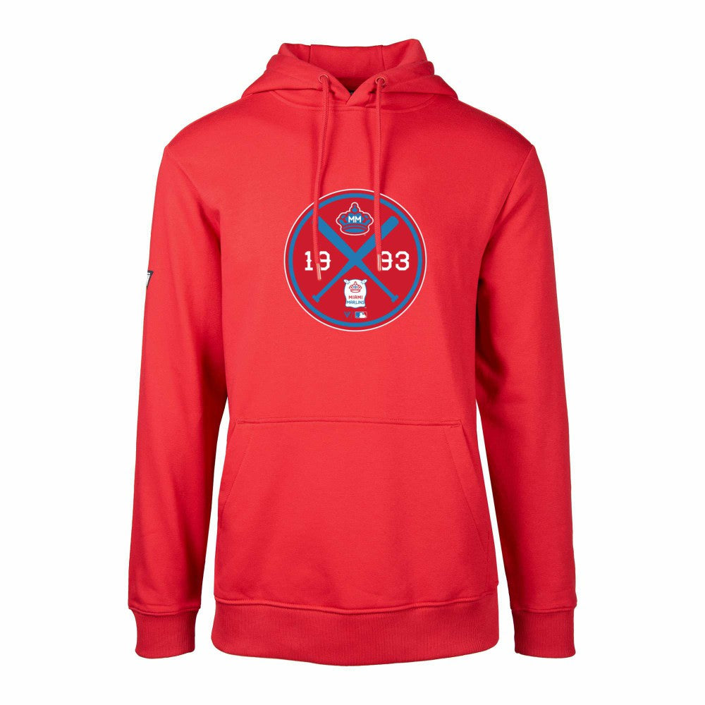 Miami Marlins Levelwear City Connect Podium Strike Pullover Hoodie - Red - MLB Lifestyle