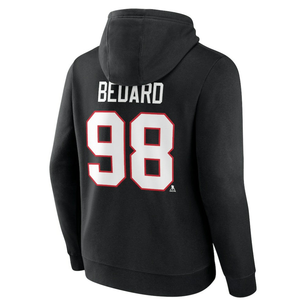 Connor Bedard Chicago Blackhawks Fanatics Authentic Stack Name & Number Tri-Blend Pullover Hoodie - Black - NHL 200398124