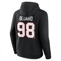 Connor Bedard Chicago Blackhawks Fanatics Authentic Stack Name & Number Tri-Blend Pullover Hoodie - Black - NHL 200398124