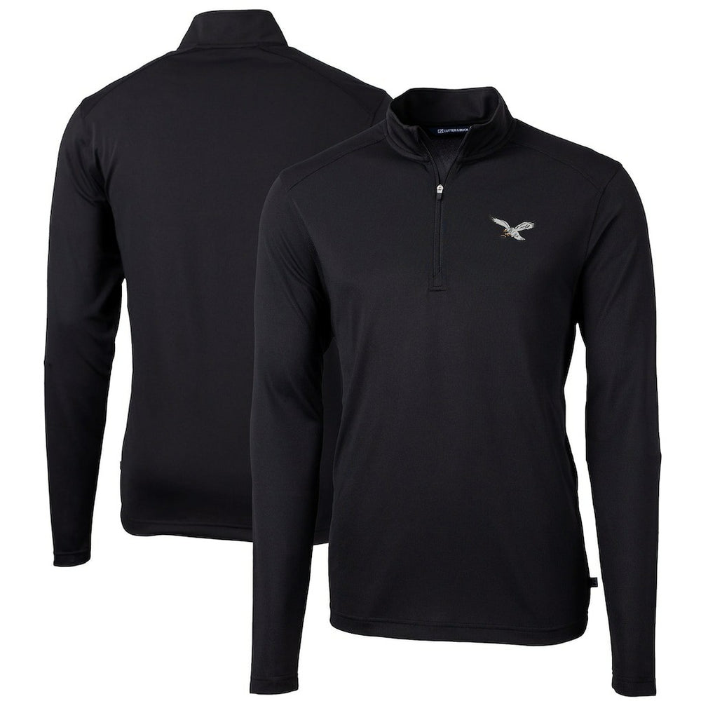 Philadelphia Eagles Cutter & Buck Virtue Eco Pique Recycled Quarter-Zip Pullover Black