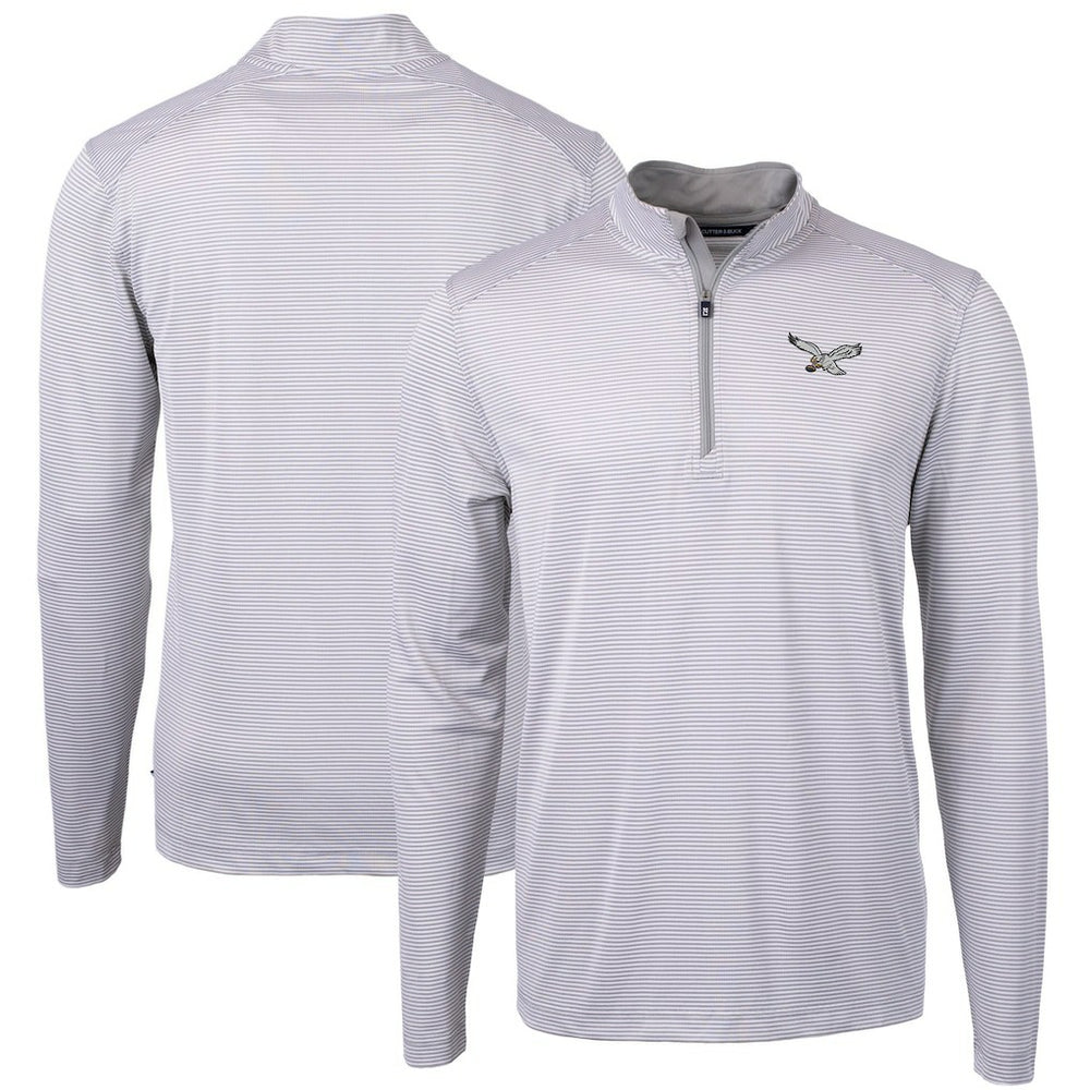 Philadelphia Eagles Cutter & Buck Virtue Eco Pique Micro Stripe Recycled Quarter-Zip Pullover Top White