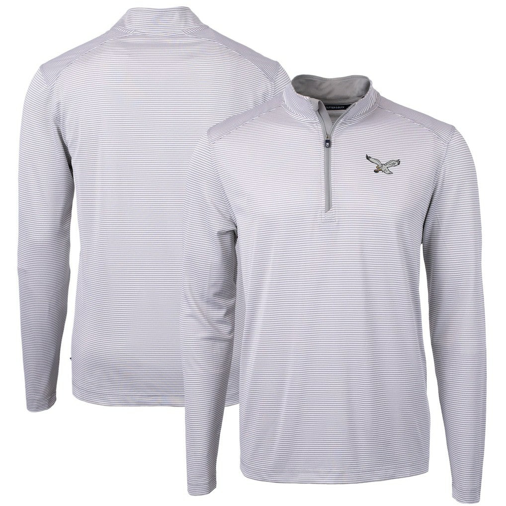 Philadelphia Eagles Cutter & Buck Virtue Eco Pique Micro Stripe Recycled Quarter-Zip Pullover Top White
