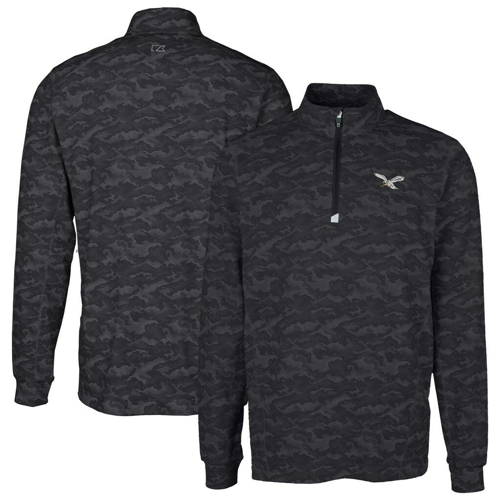 Philadelphia Eagles Cutter & Buck Traverse Camo Print Stretch Quarter-Zip Pullover Black