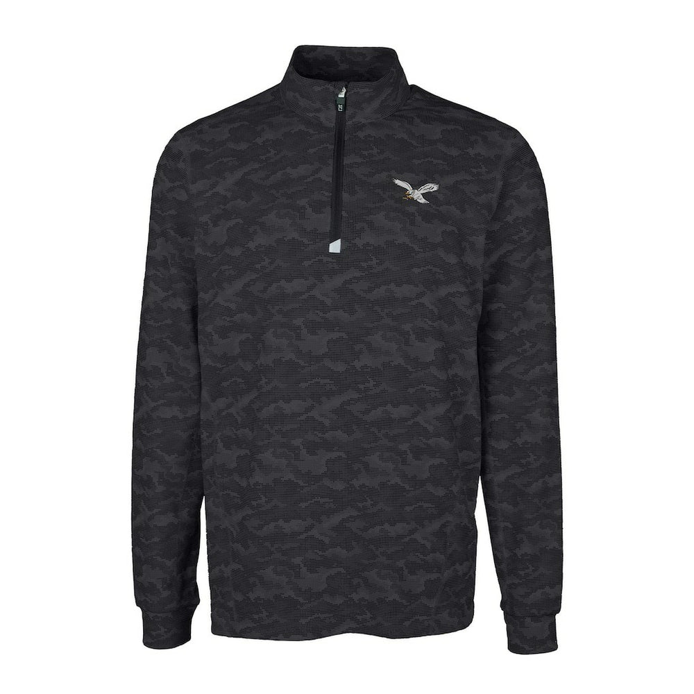 Philadelphia Eagles Cutter & Buck Traverse Camo Print Stretch Quarter-Zip Pullover Black