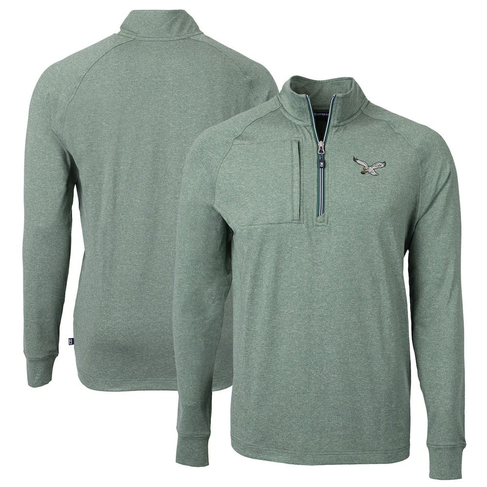 Philadelphia Eagles Cutter & Buck Adapt Eco Knit Heathered Recycled Quarter-Zip Pullover Heather Green