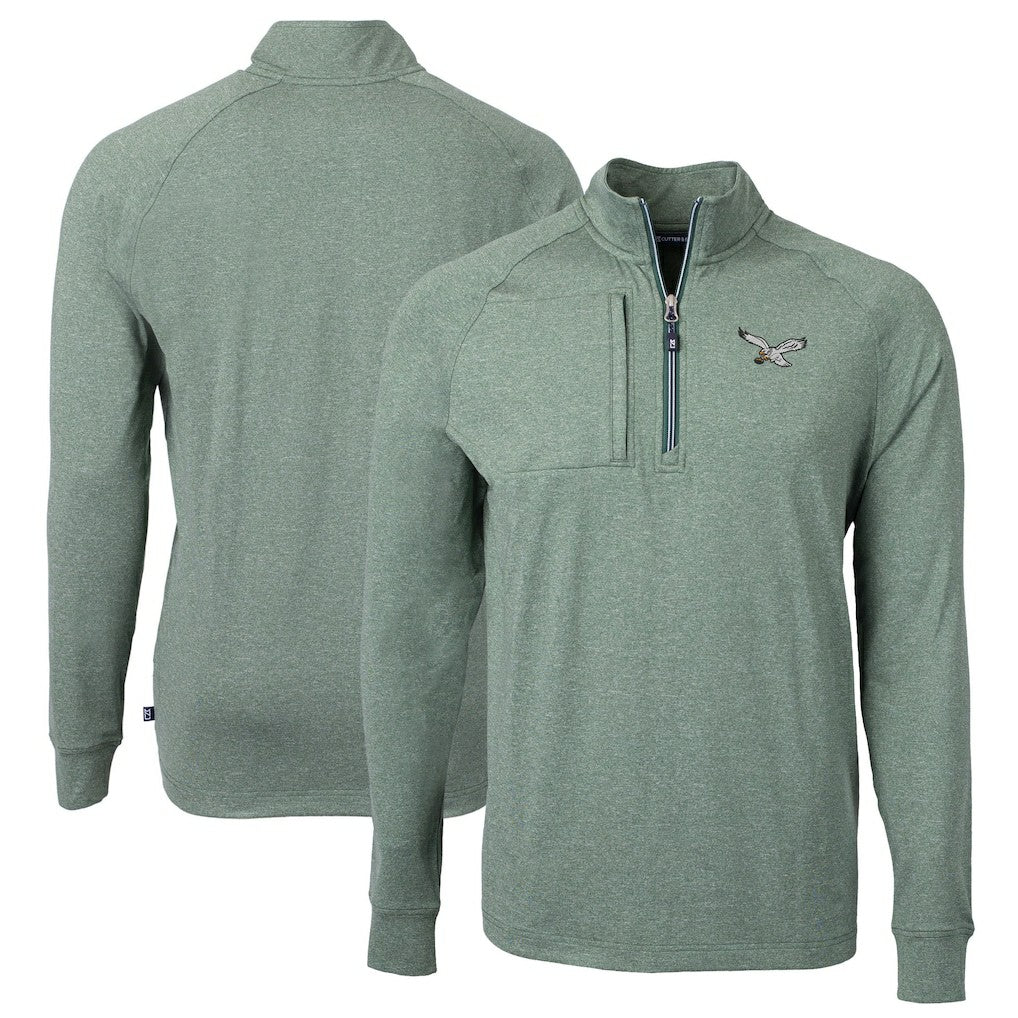 Philadelphia Eagles Cutter & Buck Adapt Eco Knit Heathered Recycled Quarter-Zip Pullover Heather Green