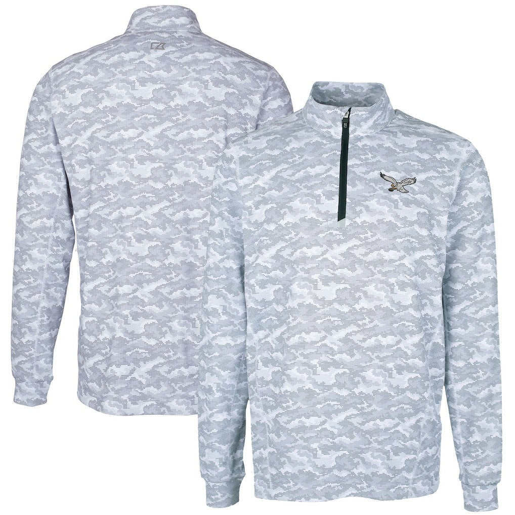 Philadelphia Eagles Cutter & Buck Traverse Camo Print Stretch Quarter-Zip Pullover Charcoal