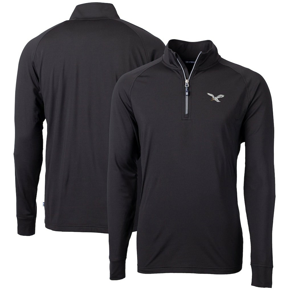Philadelphia Eagles Cutter & Buck Eco Knit Stretch Recycled Quarter-Zip Pullover Black