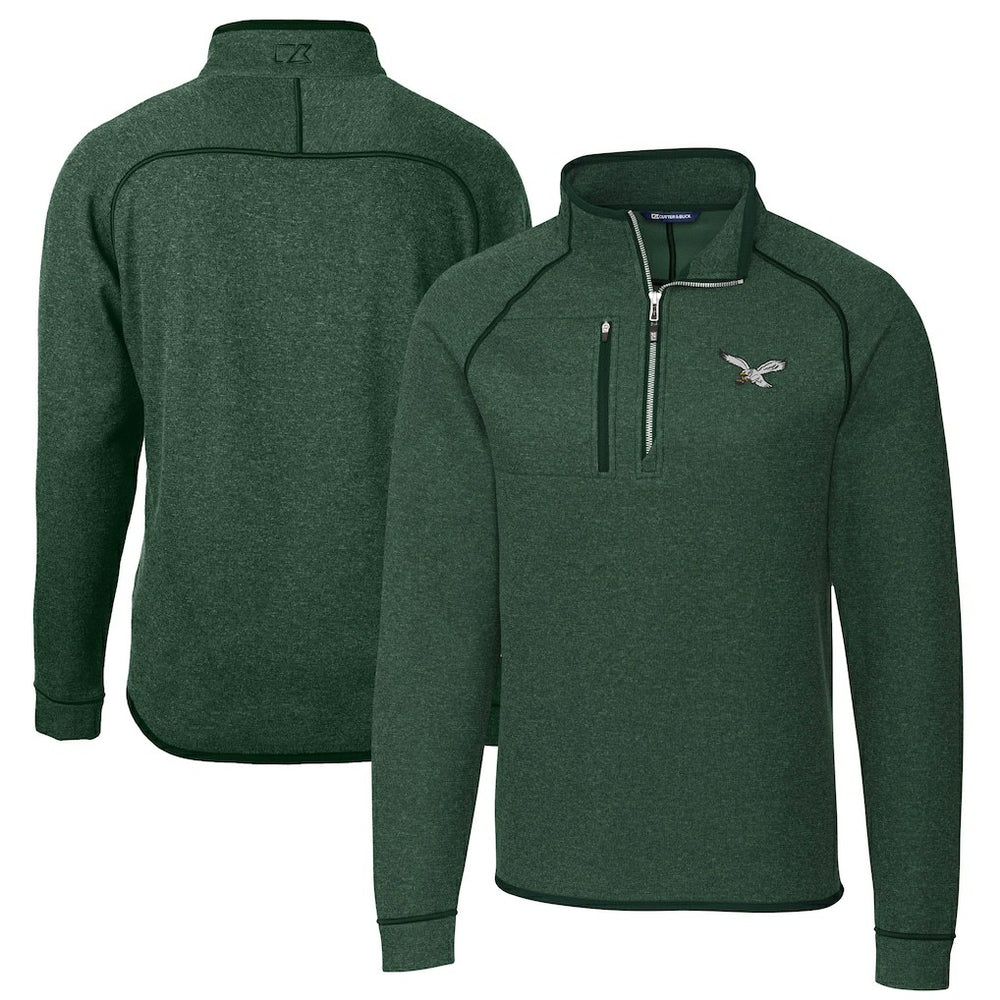 Philadelphia Eagles Cutter & Buck Mainsail Sweater-Knit Half-Zip Pullover Jacket Heather Green