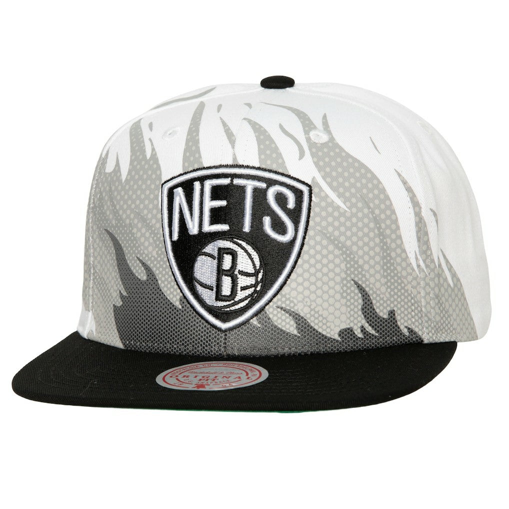 Brooklyn Nets Hot Fire Snapback Hat White | Mitchell & Ness for sale