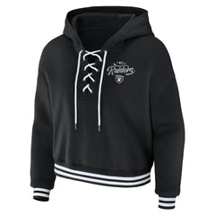 Las Vegas Raiders WEAR by Erin Andrews Women's Lace-Up Pullover Hoodie Black