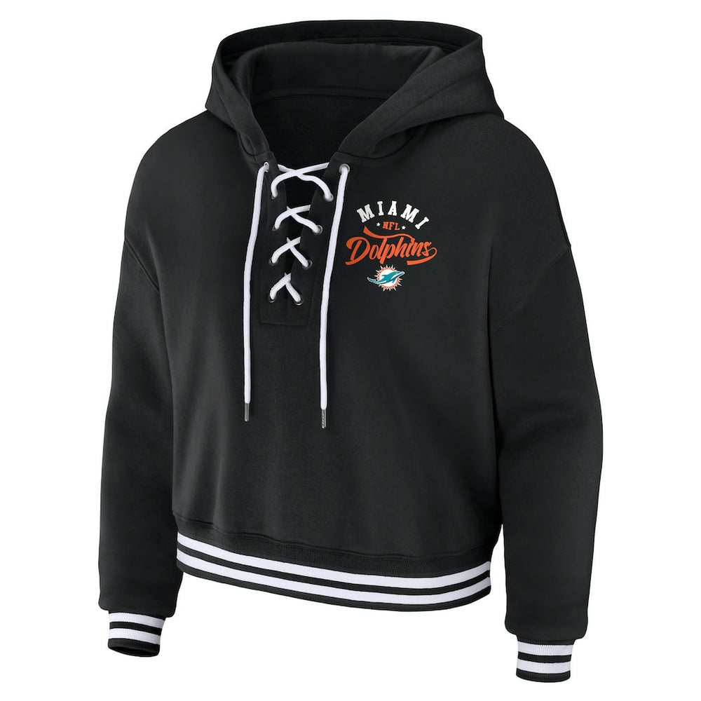 Miami Dolphins WEAR by Erin Andrews Women's Lace-Up Pullover Hoodie Black