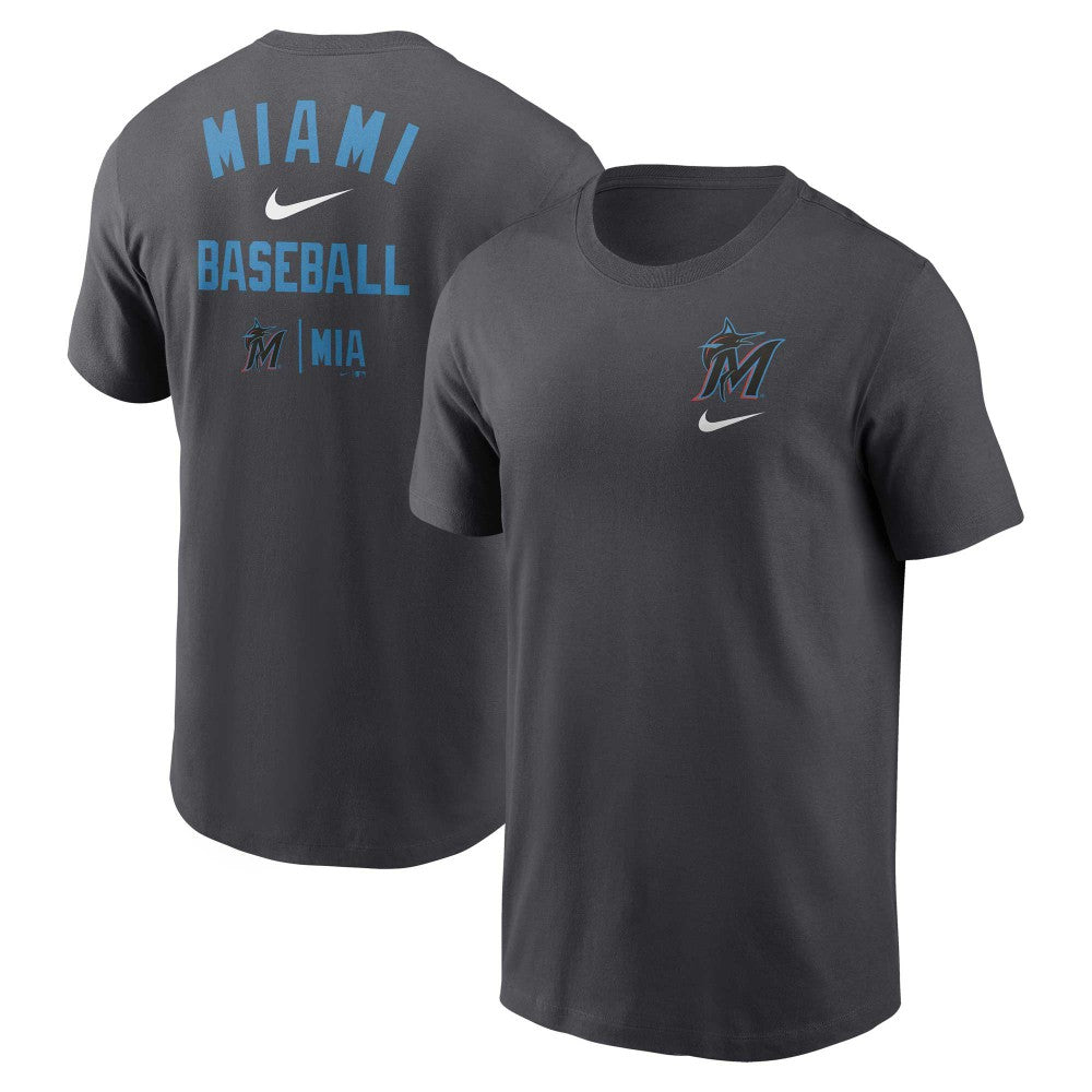 Miami Marlins Nike Logo Sketch Bar T-Shirt - Charcoal - Nike Lifestyle