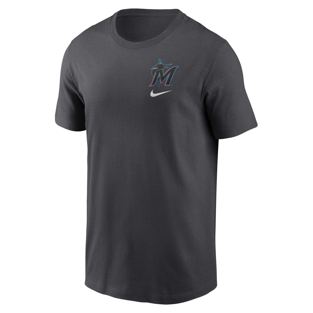 Miami Marlins Nike Logo Sketch Bar T-Shirt - Charcoal - Nike Lifestyle