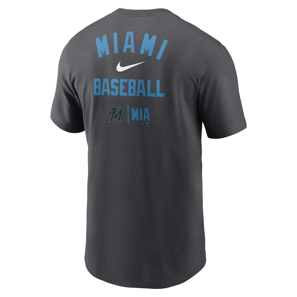 Miami Marlins Nike Logo Sketch Bar T-Shirt - Charcoal - Nike Lifestyle