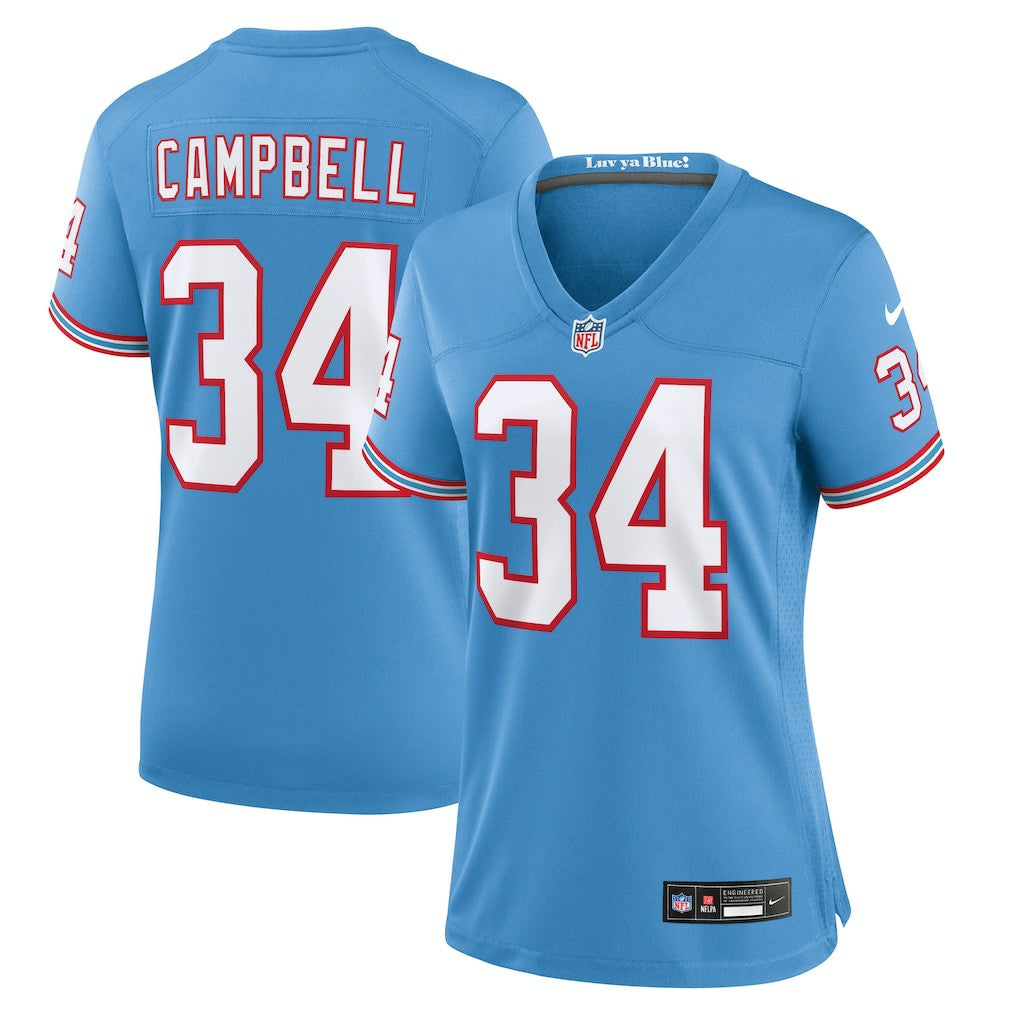 Nike Earl Campbell Tennessee Titans Women's Oilers Throwback Retired Player Game Jersey Light Blue
