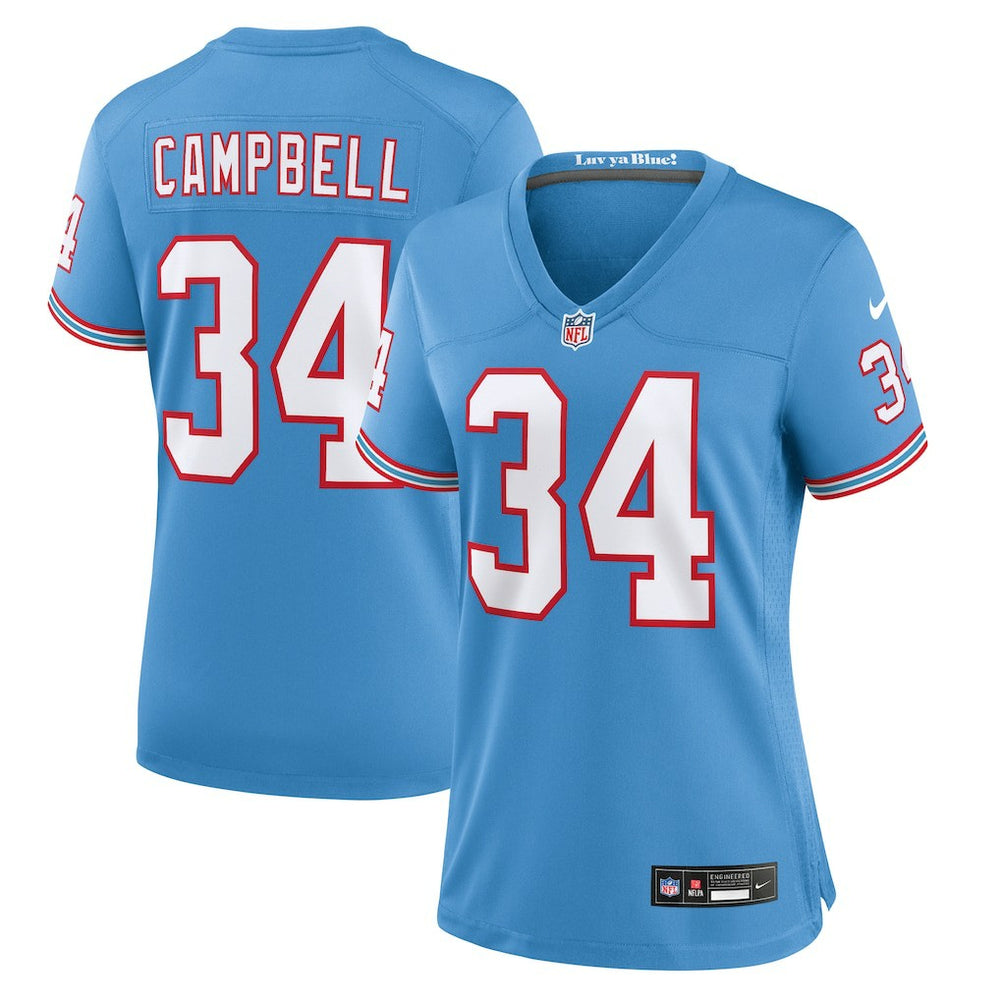 Nike Earl Campbell Tennessee Titans Women's Oilers Throwback Retired Player Game Jersey Light Blue
