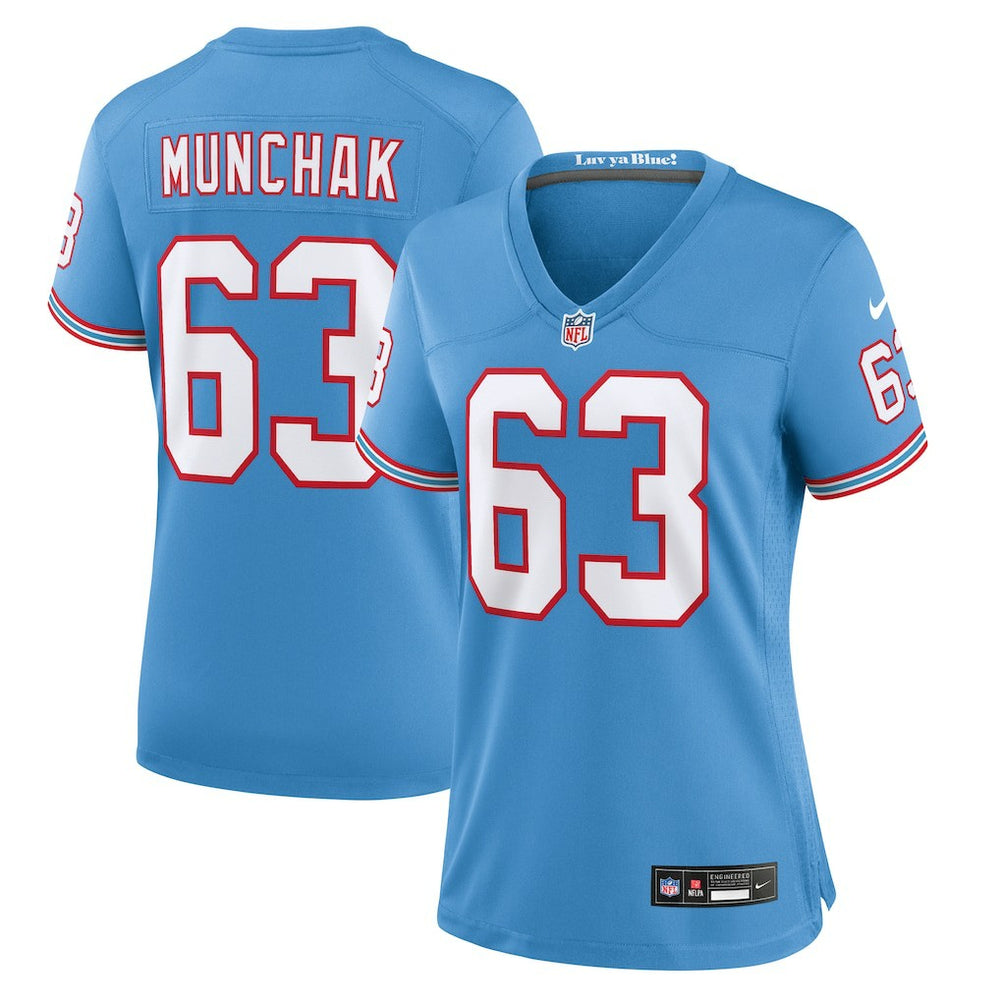 Nike Mike Munchak Tennessee Titans Women's Oilers Throwback Retired Player Game Jersey Light Blue