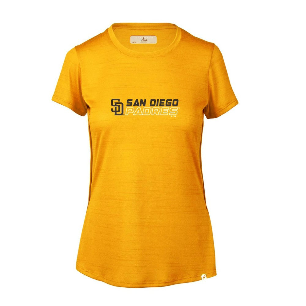 San Diego Padres Levelwear Women's Lux Chase T-Shirt - Gold - MLB on Sale