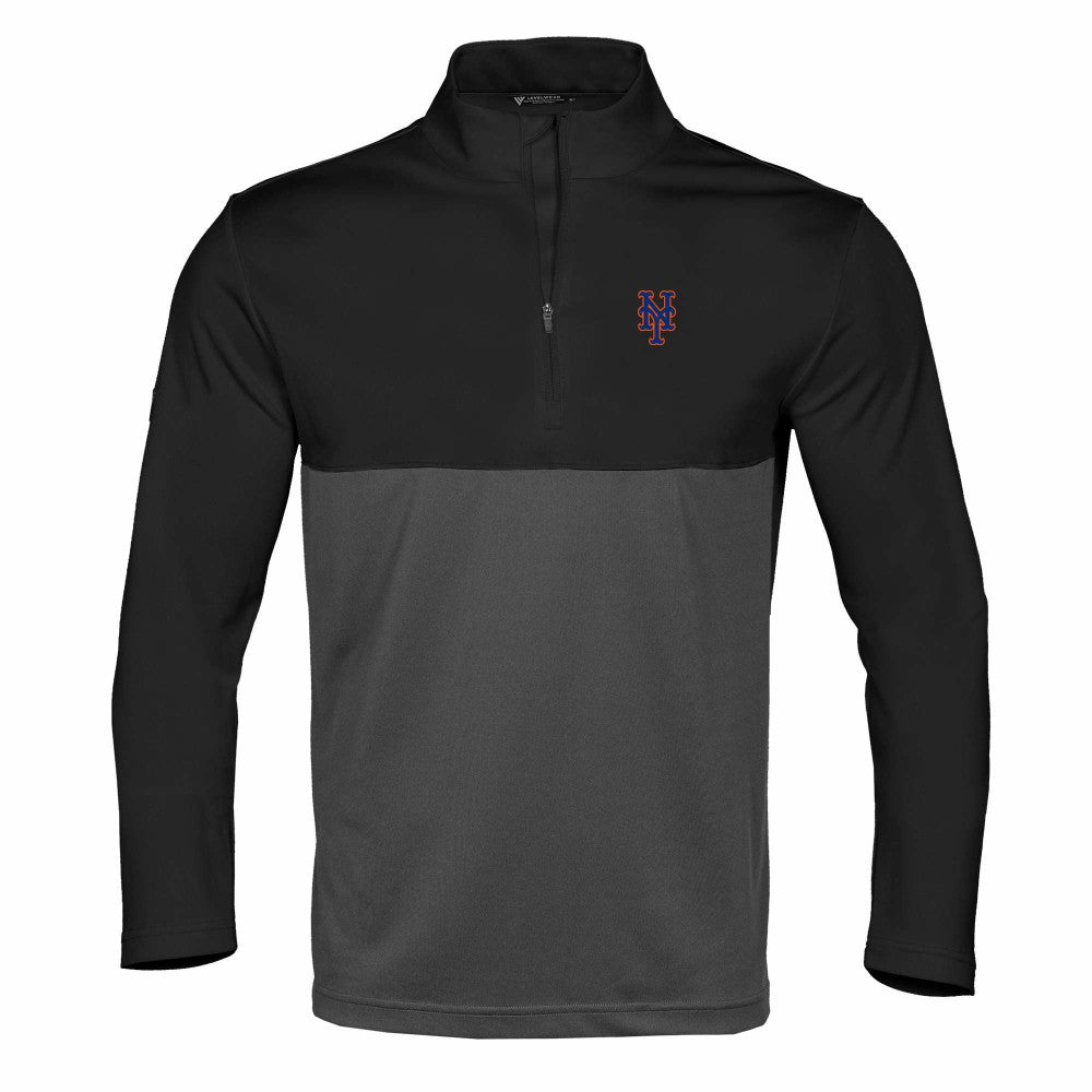 New York Mets Levelwear Pursue Insignia 2.0 Quarter-Zip Pullover Top - Black/Charcoal - MLB Sale