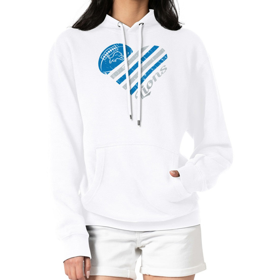 Detroit Lions G-III 4Her by Carl Banks Women's Heart Graphic Fleece Pullover Hoodie White