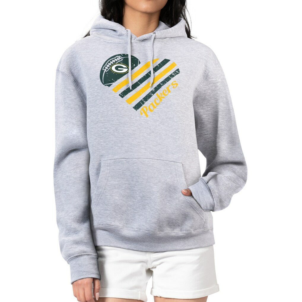 Green Bay Packers G-III 4Her by Carl Banks Women's Heart Graphic Fleece Pullover Hoodie Heather Gray