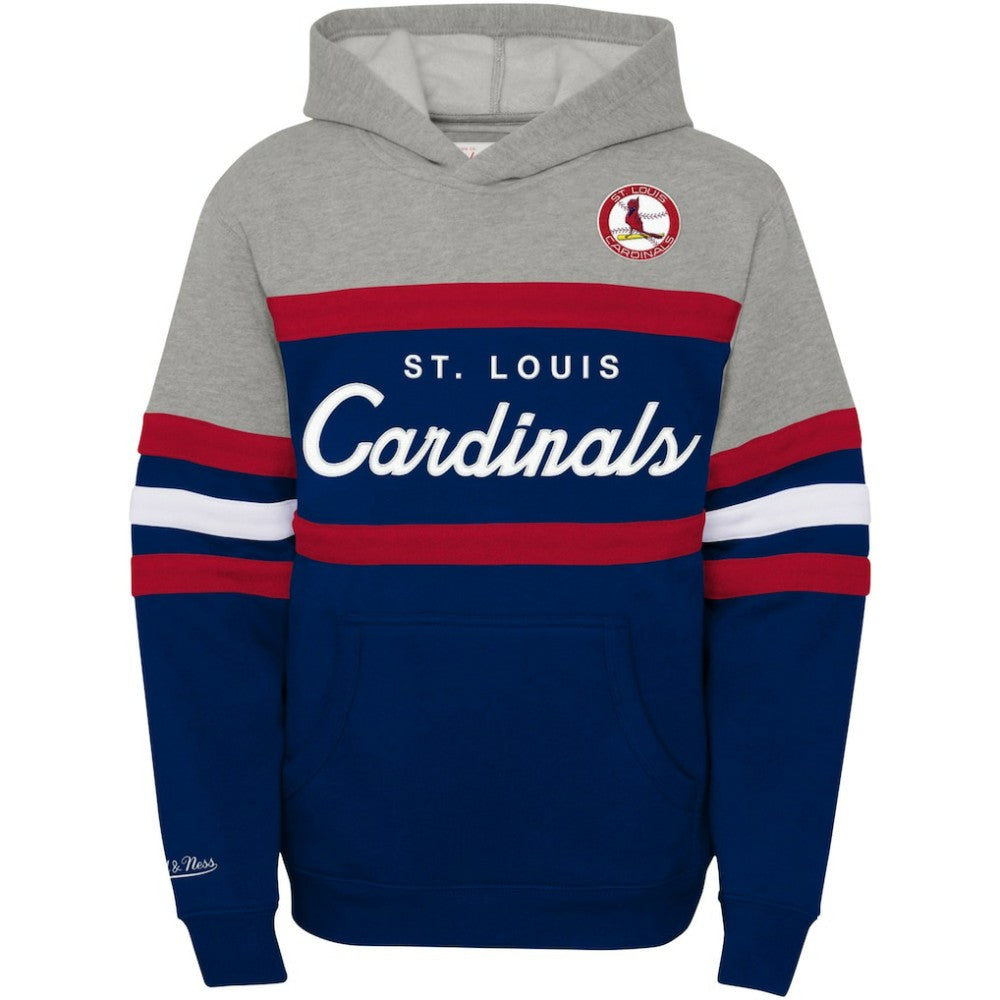St. Louis Cardinals Mitchell & Ness Youth Cooperstown Collection Head Coach Pullover Hoodie - Heather Gray/Navy - Mitchell & Ness Online