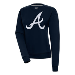 Atlanta Braves Antigua Women's Victory Chenille Pullover Sweatshirt - Navy - MLB on Sale