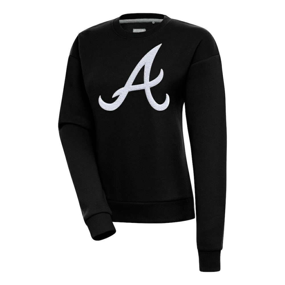 Atlanta Braves Antigua Women's Victory Chenille Pullover Sweatshirt - Black - MLB Discount