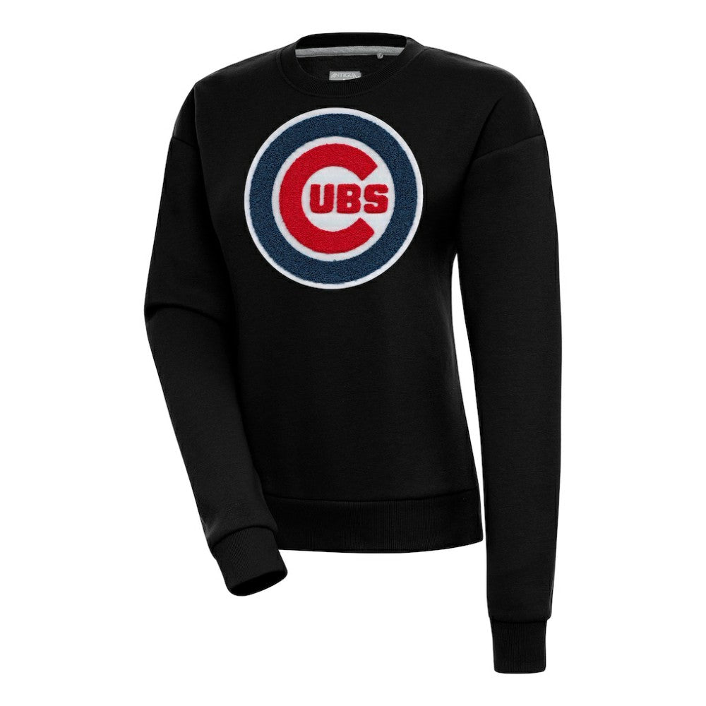 Chicago Cubs Antigua Women's Victory Chenille Pullover Sweatshirt - Black - MLB Discount