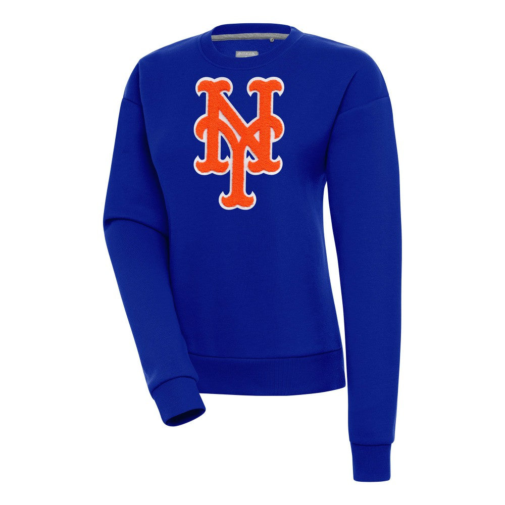 New York Mets Antigua Women's Victory Chenille Pullover Sweatshirt - Royal - MLB Lifestyle