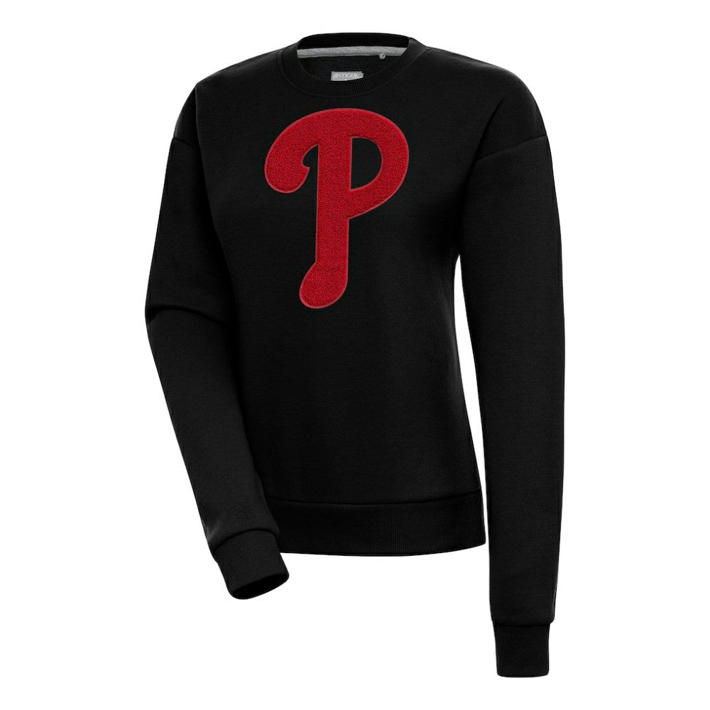 Philadelphia Phillies Antigua Women's Victory Chenille Pullover Sweatshirt - Black - MLB Discount