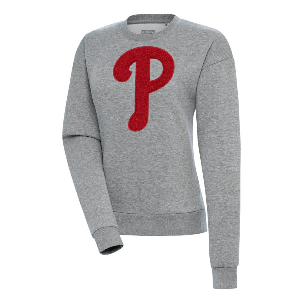 Philadelphia Phillies Antigua Women's Victory Chenille Pullover Sweatshirt - Heather Gray - MLB Sale