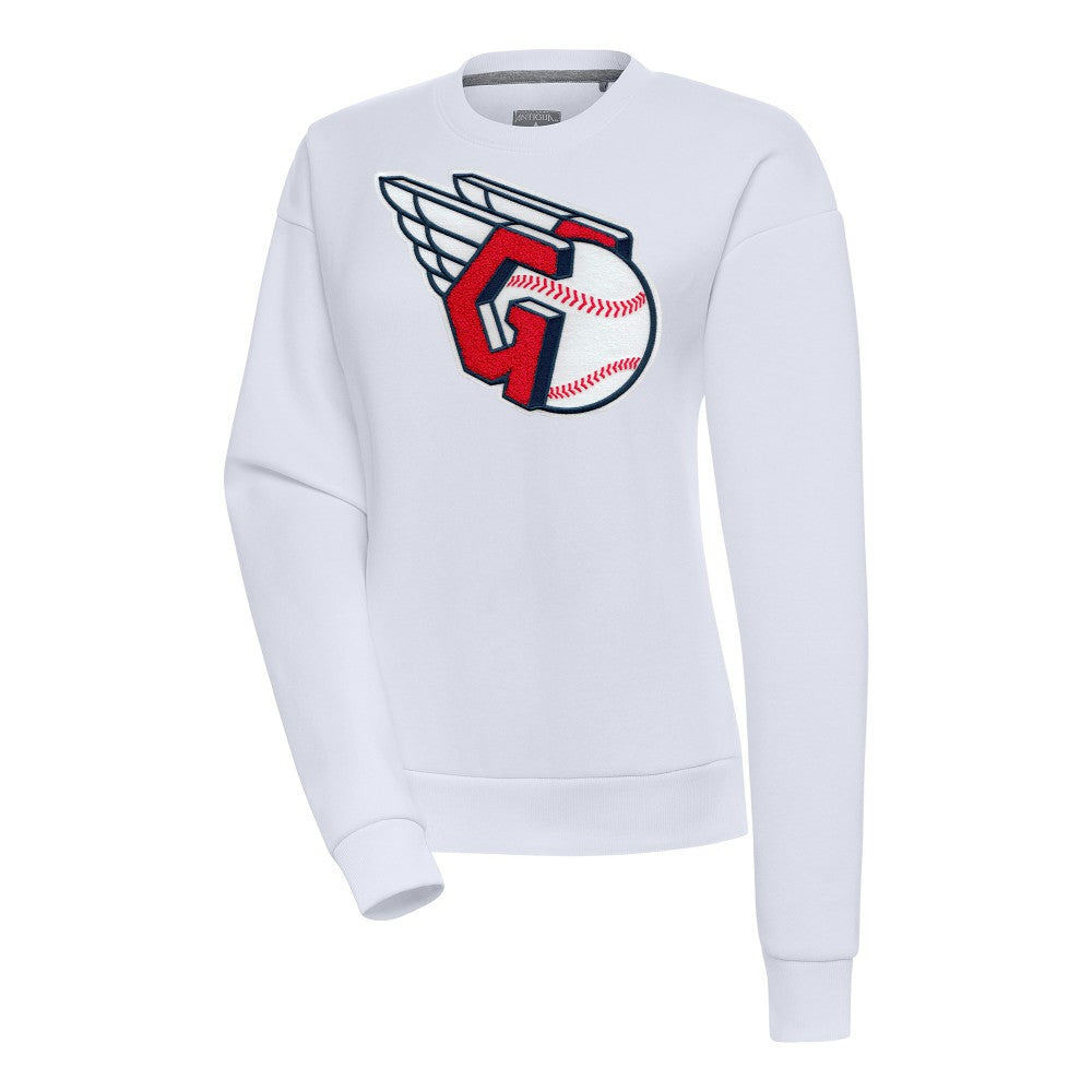 Cleveland Guardians Antigua Women's Victory Chenille Pullover Sweatshirt - White - MLB Lifestyle