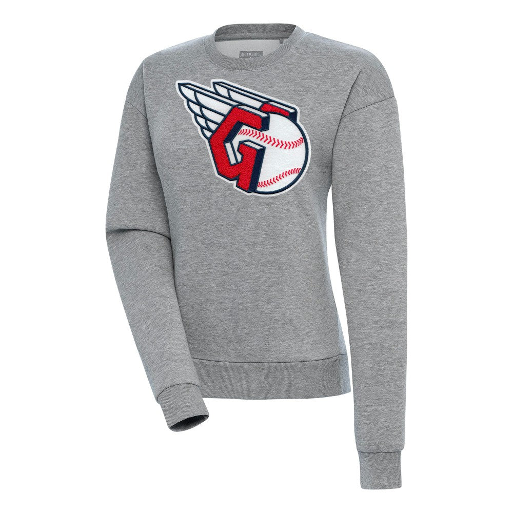 Cleveland Guardians Antigua Women's Victory Chenille Pullover Sweatshirt - Heather Gray - MLB on Sale