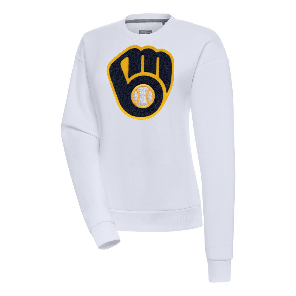 Milwaukee Brewers Antigua Women's Victory Chenille Pullover Sweatshirt - White - MLB Discount