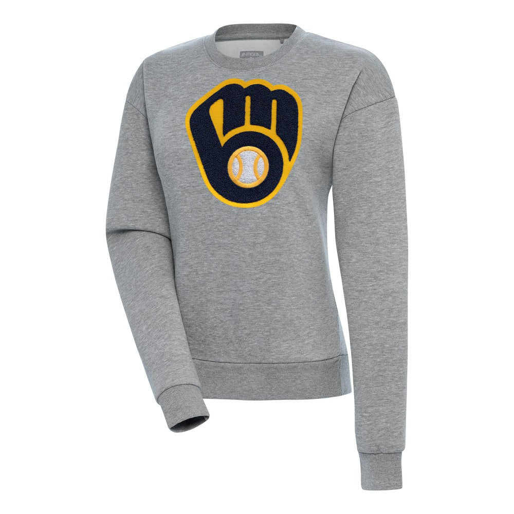 Milwaukee Brewers Antigua Women's Victory Chenille Pullover Sweatshirt - Heather Gray - MLB Sale