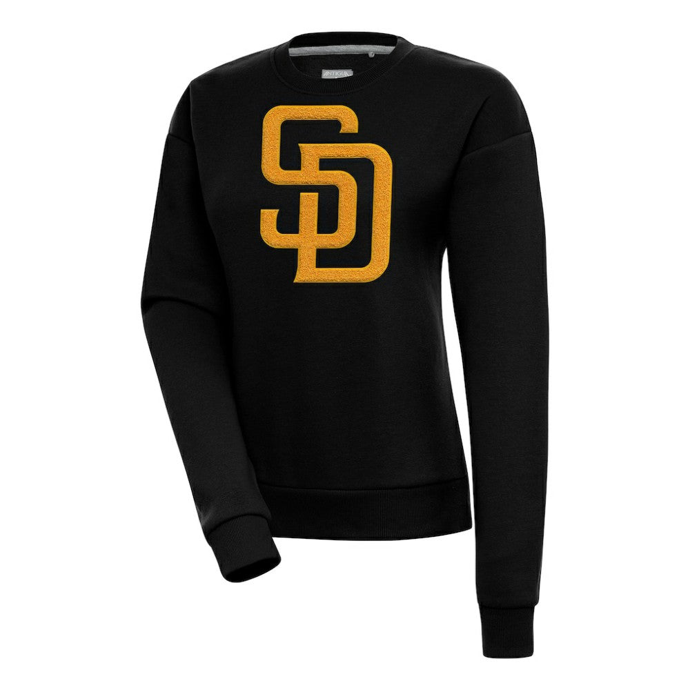 San Diego Padres Antigua Women's Victory Chenille Pullover Sweatshirt - Black - MLB Sale
