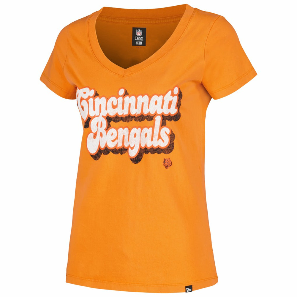 Cincinnati Bengals New Era Women's Enzyme Wash Low V-Neck T-Shirt Orange