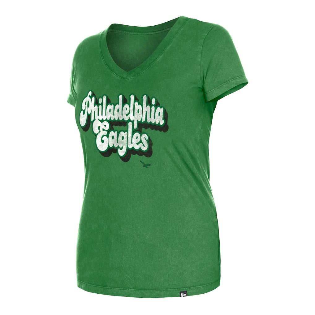 Philadelphia Eagles New Era Women's Enzyme Wash Low V-Neck T-Shirt Green