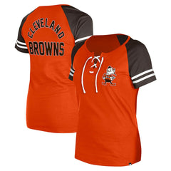 Cleveland Browns New Era Women's Throwback Lace-Up Raglan T-Shirt Orange