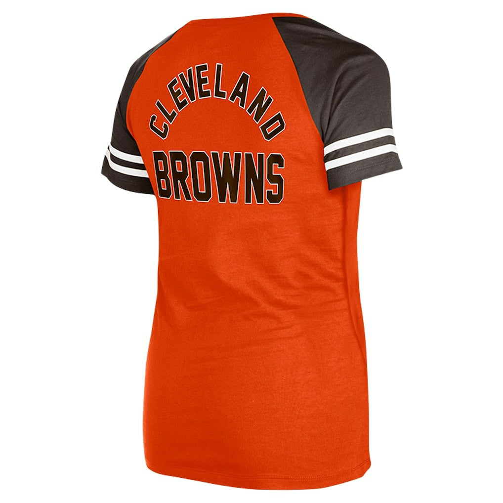 Cleveland Browns New Era Women's Throwback Lace-Up Raglan T-Shirt Orange