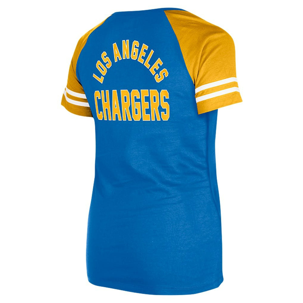 Los Angeles Chargers New Era Women's Lace-Up Raglan T-Shirt Powder Blue