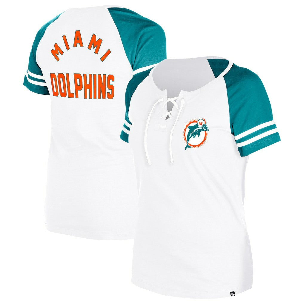 Miami Dolphins New Era Women's Throwback Lace-Up Raglan T-Shirt Gray