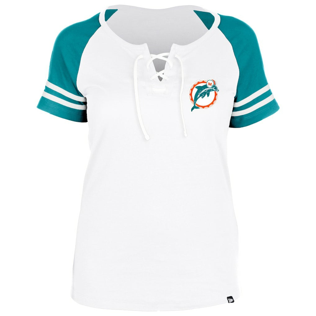 Miami Dolphins New Era Women's Throwback Lace-Up Raglan T-Shirt Gray