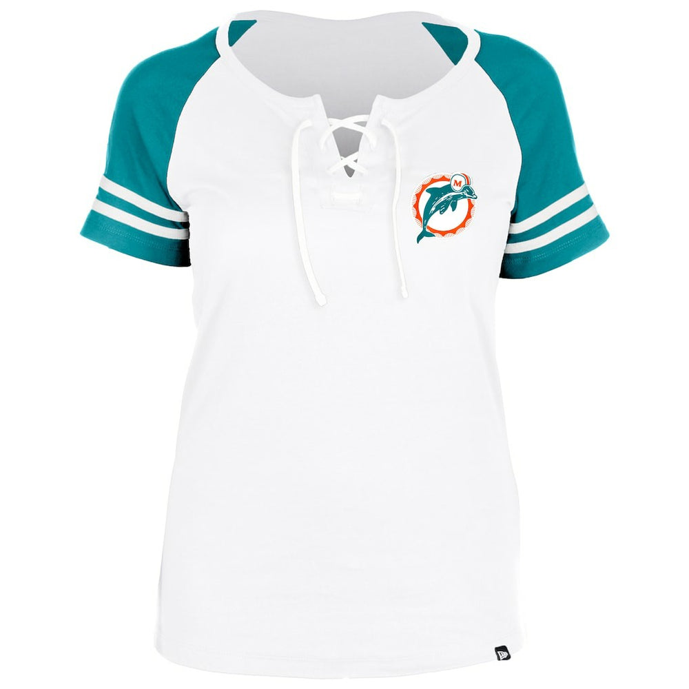 Miami Dolphins New Era Women's Throwback Lace-Up Raglan T-Shirt Gray